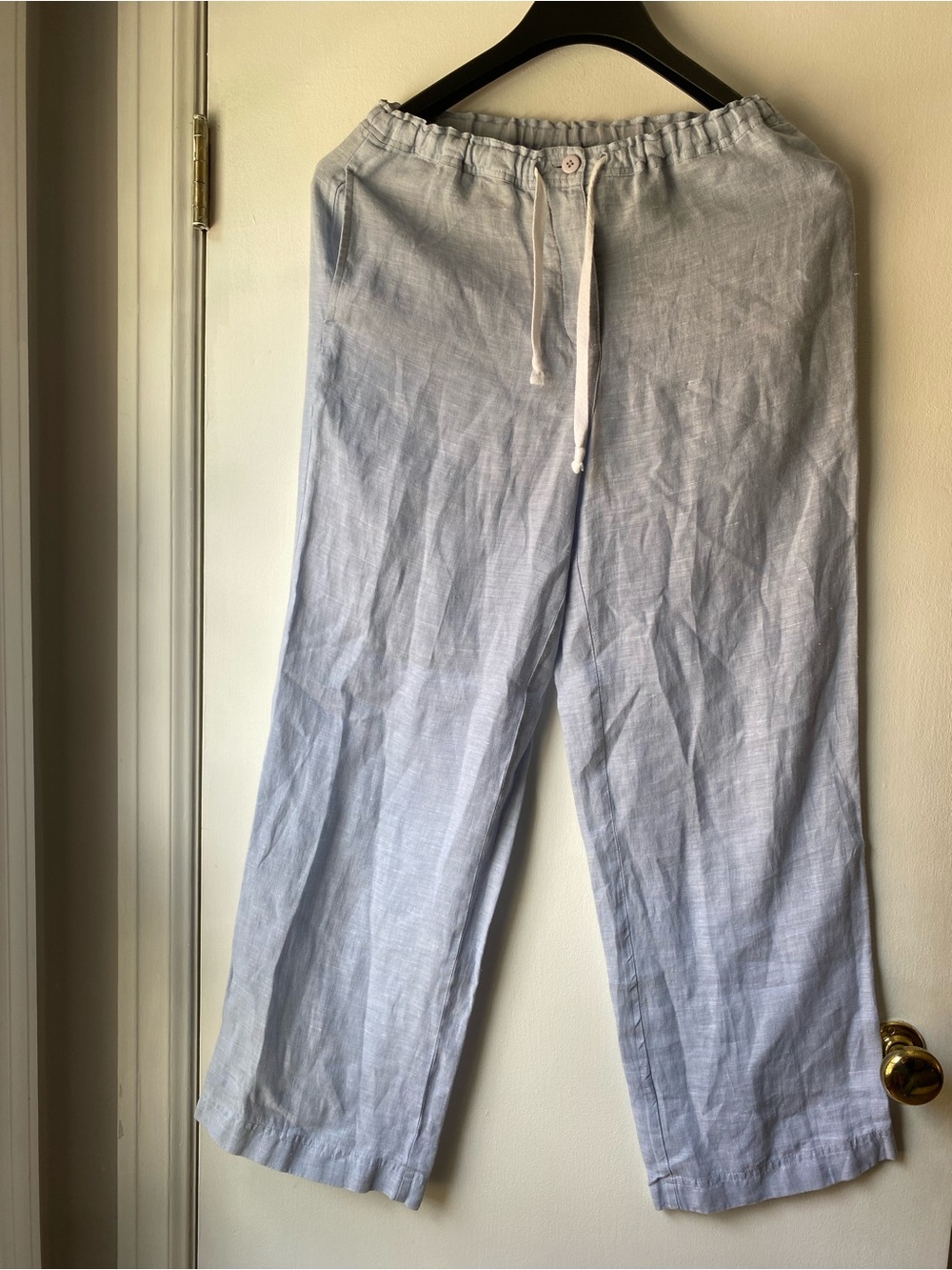 Ann Taylor Light Blue 100% Linen-Blend Drawstring Pants